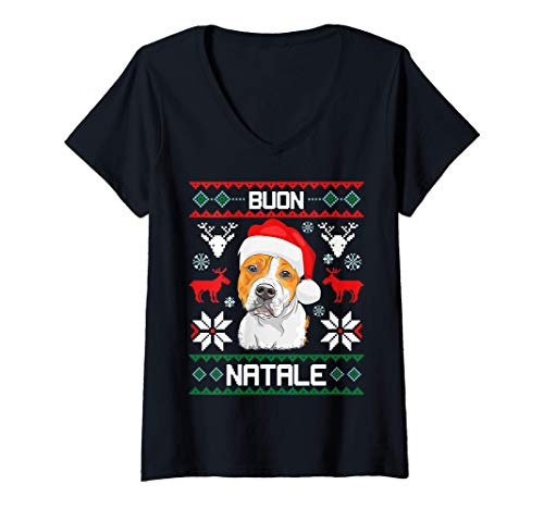 Un regalo di Natale perfetto per i proprietari e i fan dei American Staffordshire Terrier. Il disegno mostra il tipico motivo natalizio brutto (maglione brutto in stile natalizio). Regali per i proprietari di cani. Regali per i proprietari dei Amstaff.