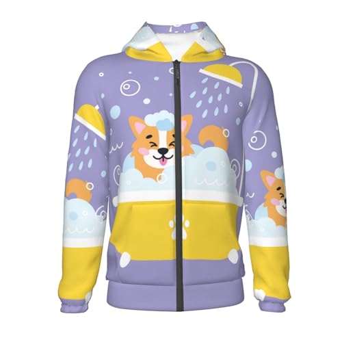 Corgi Washing in Bathtub Kid Hoodies Boys Zip Up Sweatshirts Girls Pullover with Pocket2