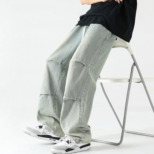 Mens Straight Leg Drawstring Jeans Elastic Waist Lightweight Wide Leg Denim Pants Casual Carpenter Style Trousers2