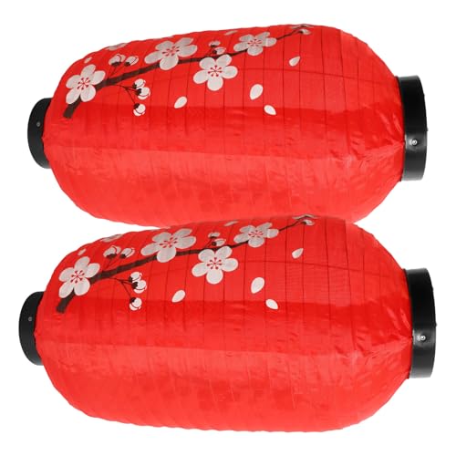 Veemoon Farol Japonés Colgante Tradicional de Tela Roja Flores Grandes 2 Unidades de 10 Pulgadas para Decoración de Restaurante Hogar y Eventos Festivos