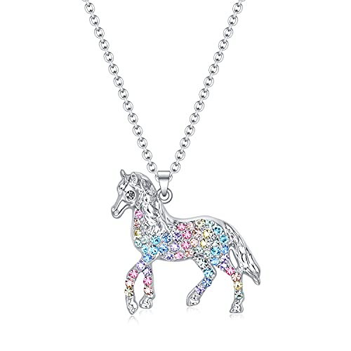 Rainbow Animal Horse Necklace Gifts for Girls,Dainty Horses Pendant Jewelry for Women Boys Teen Girls Horse Lovers (Rainbow Horse Gifts)