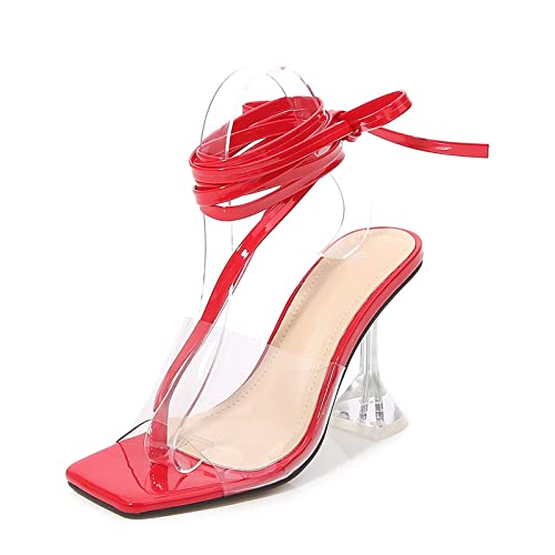 Sandales talons cristal transparent 9cm stables et confortables pour pieds larges