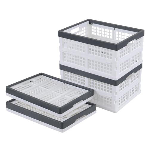 Esdiplot Pacote com 4 caixas dobráveis de plástico, caixa dobrável empilhável de 15 L