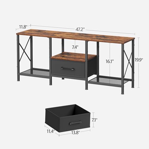 JARHETUN TV Stand with Fabric Drawer, Entertainment Center for 50 55 Inch TV, Industrial TV Console Table with Open Storage Shelves for Living Room, Bedroom, Rustic Brown - Image 4