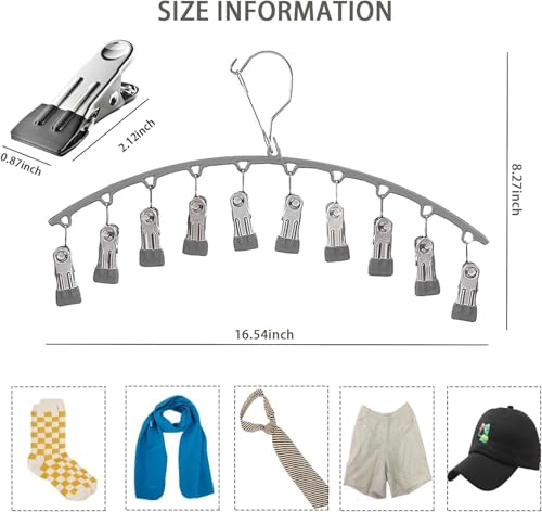 Image of Vastra Leggings Organizer for Closet, Metal Pants Hanger with 10 Rubber Coated Clips, Space Saving Wardrobe Organizer for Leggings, Jeans, Scarves, Dupattas, Towels & Baby Clothes (1, Grey)