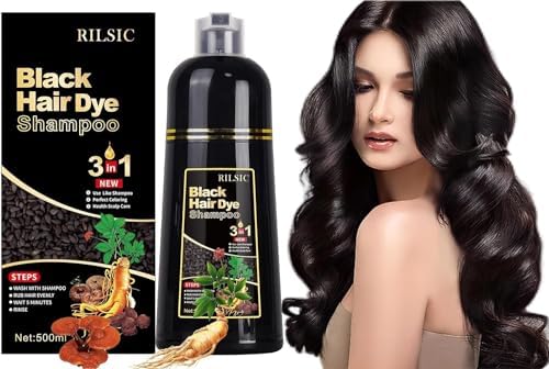 Hair Dye Shampoo 3 in 1, 500ML Instant Hair Color Shampoo for Grey Hair Coverage, Hair Colour Shampoo - Long Lasting - Black Hair Dye Cororing in Minutes for Men Women (Natural Black)