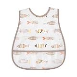 [アンジュスマイル] お食事エプロン 食事エプロン エプロン 防水 離乳食 ポケット ボタン 首回り サイズ調整 内側 綿 女の子 男の子 保育園 食事用エプロン 赤ちゃん ベビー 幼児 お魚 ベージュ
