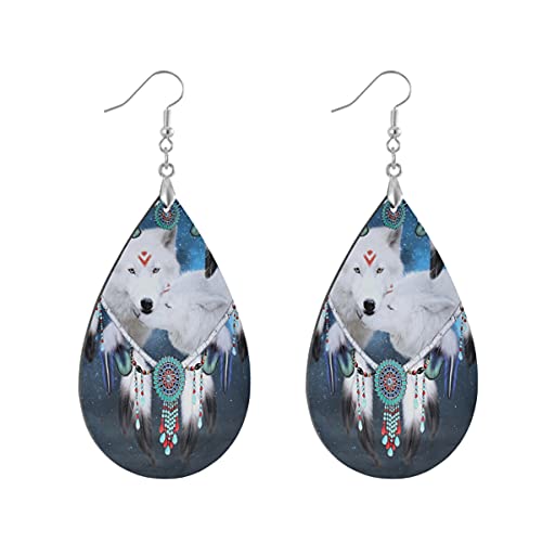 1 paire de boucles d'oreilles pendantes en bois peint en forme de loup Cover