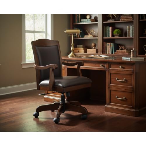 Image of Teak Wood with Leatherette Office Chair | Armrest and Revolving Chair | Executive Chair | Director Chair | 5-Year Warranty & Free Assembly | - 111012151