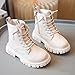 Girls Solid Color Ankle Boots Fall Winter Fashion Side Zipper Lace Up Combat Shoes Trendy Chelsea Booties White