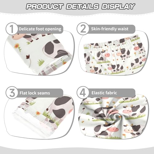 Wusikd Cute Cartoon Cow Girls' Leggings Toddler Doodles Stripes Grass Kids Yoga Pants Dance Active Tights 4T3