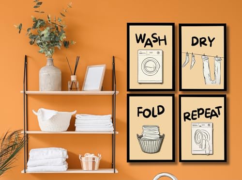 Image of Mira Mest Framed Bathroom Wall Decor | Funny Quotes & Cute Animal Art Prints | Quirky Toilet Signs & Guest Bath Decorations | Minimalist Black & White Washroom Signs | Ready to Hang Toilet Humor for Home & Powder Room (Laundary Set 4 Matte Black)