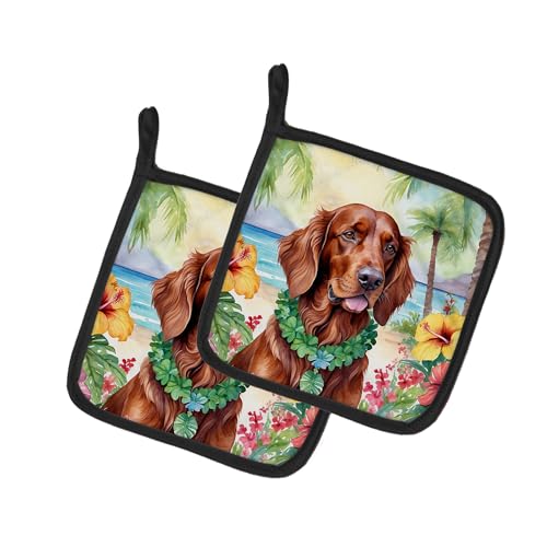 Caroline's Treasures Irish Setter Luau Pair of Pot Holders Kitchen Heat Resistant Pot Holders Sets Oven Hot Pads for Cooking Baking BBQ, 7 1/2 x 7 1/2