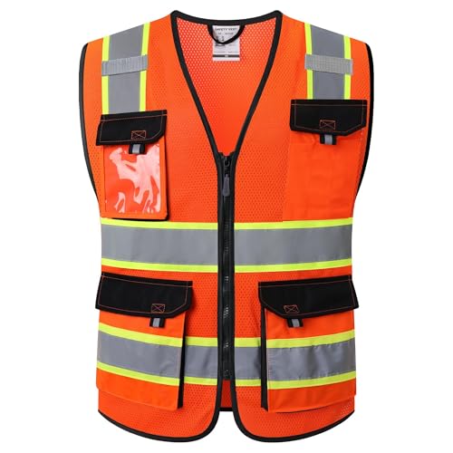 Image of JKSafety Hi Vis Reflective Safety Vests for Men Women High Visibility Vest with Pockets Mesh Fabric Construction Safety Apparel Neon Vest for Work (220-orange S)