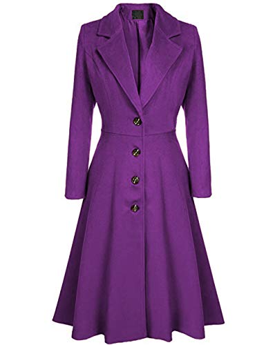SEMATOMALA Women's Wool Blend Coats Pea Coat Lapel Wrap Swing Flared Winter Long Overcoat Jacket(PE,2XL) Purple
