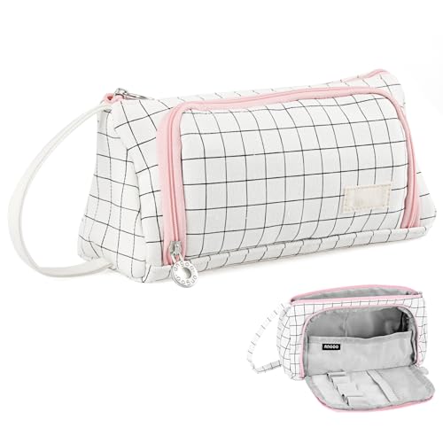 Estuche Escolar Grande, Cremallera Caja Case, Bolsa de Lápiz Portable Estuche Organizado para Estudiantes en Escuela y Empleados en Oficina (Blanco)
