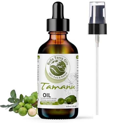Bella Terra Oils - Organic Tamanu Oil 4oz - Cold-Pressed & Pure, Packed with Antioxidants & Beneficial Nutrients, Achieve Silky Smooth Skin Naturally
