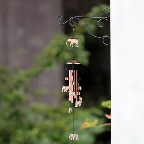 Relaxdays Wind Chime, with Bells & Elephants, Metal, Hanging Decoration, Indoors & Outdoors, HxD: 90 x 11.5 cm, Copper - Image 2