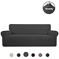PureFit Stretch Sofa Slipcover – Spandex Jacquard Non Slip Soft Couch Sofa Cover, Washable Furniture Protector with Non Skid Foam and Elastic Bottom for Kids (Sofa, Dark Gray)