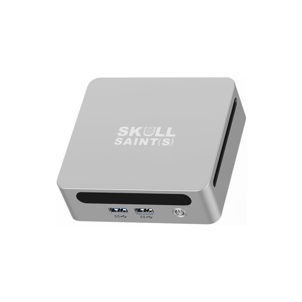 SKULLSAINTS CoreX Mini PC Powered by Ryzen Series, Triple Display Support, Wi-Fi 6E, Bluetooth 5.3, Compact Design, Metal Body (Ryzen 7 4800H, 16GB DDR4 + 512GB M.2 NVME, Win 11 Pro, Silver)