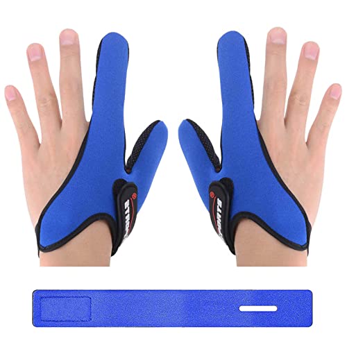 2 Pcs Fishing Gloves Index Finger Casting Gloves Thumb Fishing Glove Finger Protector Anti-Slip Finger Guard Unisexs Youth Adult Elastic Band Glove for Outdoor Fishing with Fishing Rod Belt (Blue)