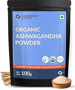 Carbamide Forte CF 100% Organic Ashwagandha Powder - Withania Somnifera - USDA Certified Organic Ashwagandha for Vitality, Strength & Stress Management - 100g Veg Powder