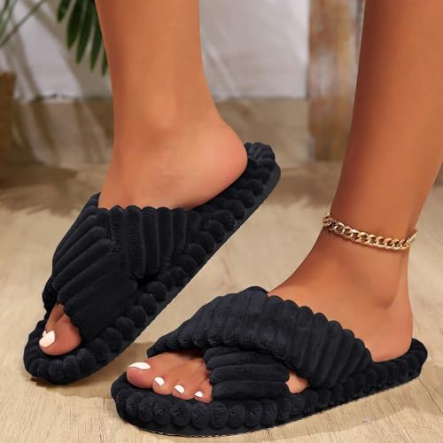 Slippers For Women Cute Women's Memory Foam House Bedroom Corduroy Crossbands Open Toe Slides Sandals Shoes Comfy Fall Winter Slipper Anti-Skid sole2