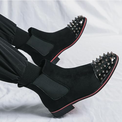 Chelsea Boots Men Black Boots Suede Ankle Boots with Spikes Men Studded Shoes Punk Style3