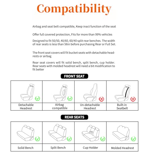 Image of Fit for Sedan SUV Pick-up Truck,Automotive,Ice Slik Nappa Leather Car Seat Covers,Waterproof Durability Washable Seat Covers,5 Seat Complete Set Luxury Car Seat Cover(Orange & Black)