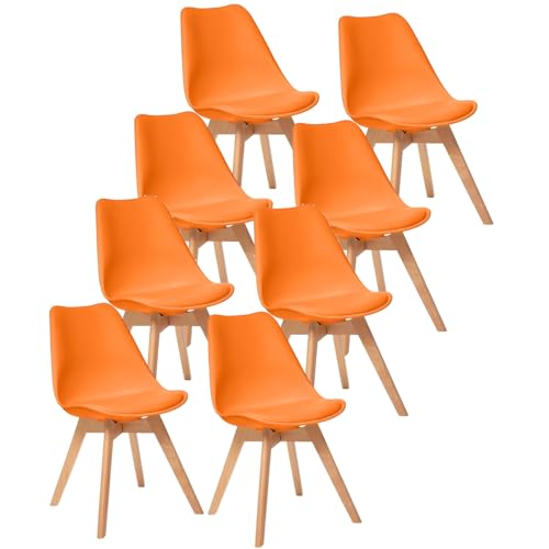 8 Chaises Tulipes Salle à Manger Scandinaves BM Home Salle de Bureau, Pieds en Bois de Hêtre Massif, Colorie Orange