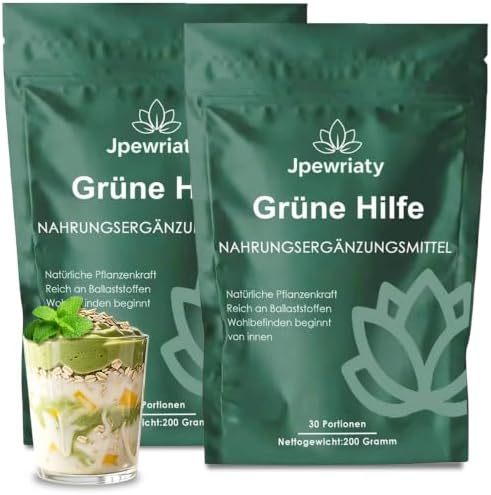 2Pack Grüne Entgiftungspulver–400g Superfood Grüne Pulver Helfer, Greens Pulver Helfer mit Matcha, Spirulina, Weizengras & Heidelbeeren, Rich in Macronutrients & Fiber, Vegan für S