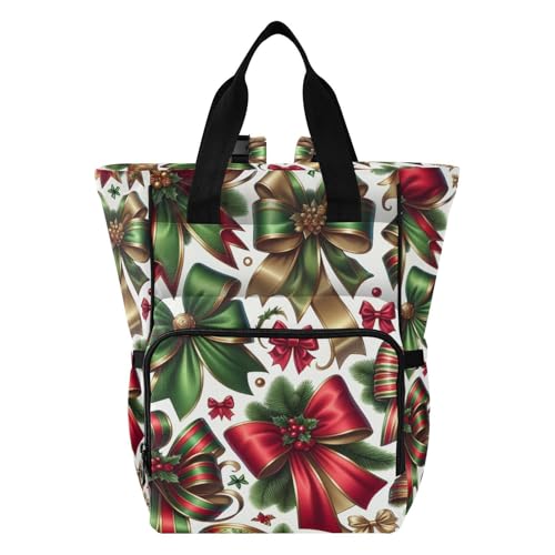 Jihqo Diaper Bag Backpack Christmas Bows Red Green Travel Diaper