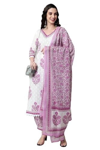 Arayna Women's Cotton Printed Floral Straight Kurta with Palazzo ...