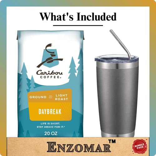 Daybreak Morning Blend Light Roast Ground Coffee 20 Ounce Bag - 20 Oz Stainless Steel Tumbler With Lid And Straw - Gifts For Teenage Friends Family Women Men Boys - 1 Tumbler & 20 Oz Coffee Bag - (Bundle Pack) #TOP2