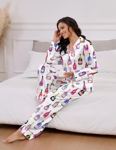 Image of SHESHOW Satin Pajamas for Women Set Long Sleeve Button Down Sleepwear 2 Piece Nightwear Women Pjs Sets Size XS-XXL