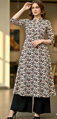 Image of CREATION & YOU Women Cotton Printed Kurta with Palazzo Set | Work /Office Wear Kurta Set for Women