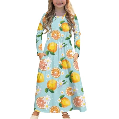 Girl's Long Sleeve Maxi Dress Loose Casual Holiday Party Dresses Long Maxi Dress with Pockets for 4-12 Years Girls