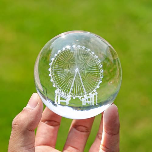 Image of COVACURE 3D Ferris Wheel Crystal Ball Night Lamp, Crystal Ball Night Light with USB, LED Wooden Base Table Lamp for Bedroom Home Office Decoration Birthday Gift for Boys Girls (Ferris Wheel Lamp)