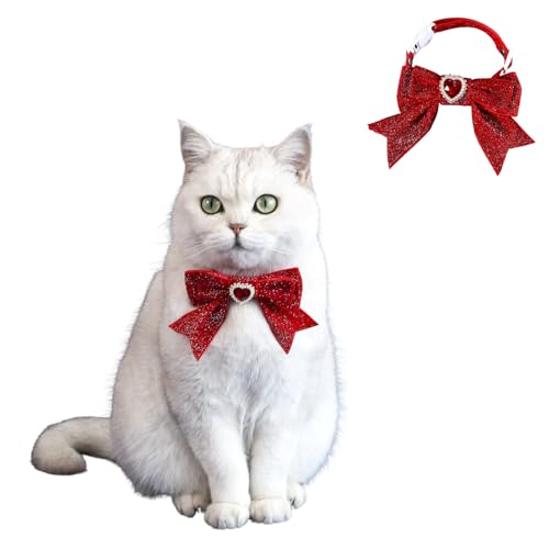 BT Bear Cat Christmas Collar,2PCS Handmade Velvet Pet Christmas Bow Tie Collars Pet New Year Collar for Cats Puppy Small Dogs,Red