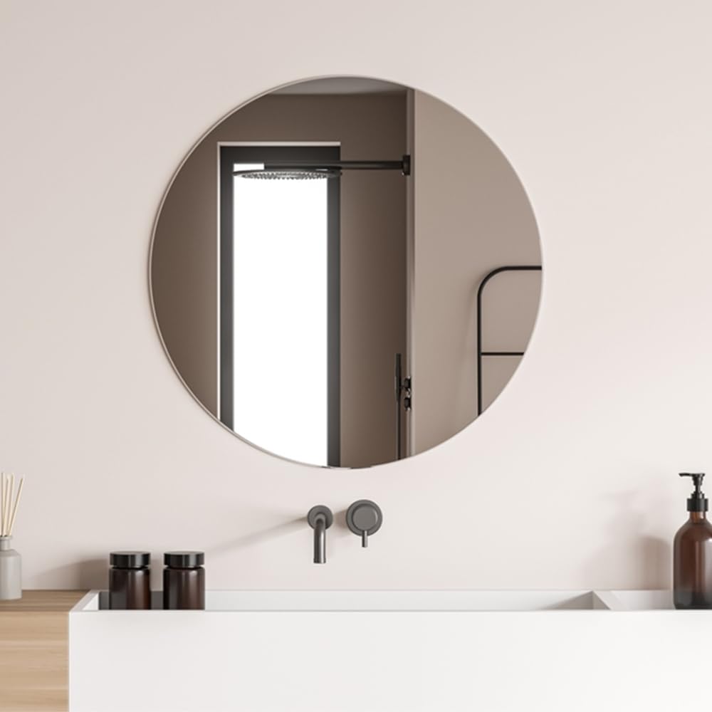 Inbagno Specchio da Parete Tondo 60 cm in Vetro, a Filo Lucido Senza Cornice con Spessore 0,4 cm