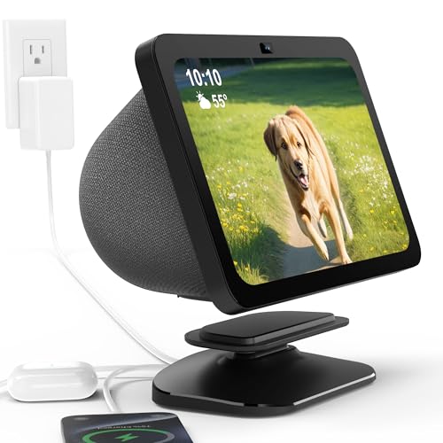 HomeMount Adjustable Charging Station for Echo Show 8 (3rd) with USB-C and USB Charging Port, Tilt Charging Stand with Strong Magnetic (for Phones & Echo Show 8 3rd - Black)