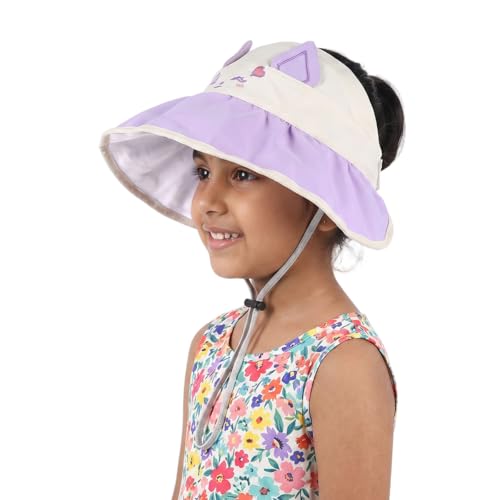 Image of SNOWIE SOFT Wide Brim Sun Hat for Kids Girls with Neck Flap Shawl, UPF 50+ Adjustable Chin Strap Sun Protection Hat for Girls 2-10 Years Old, Summer Breathable Sun Visor Hat Windproof Beach Hat