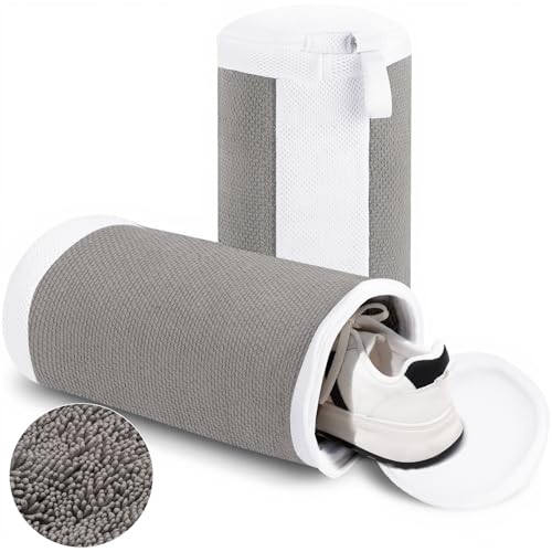 2 PCS Shoe Washing Machine Bags, 8 x 16 Inch Reusable Shoe Washing Bags, Shoe Laundry Bags Trainer Washing Machine Bag with Hidden Zipper Large Shoe Cleaning Bag for Sneaker Canvas Running Shoes, Grey