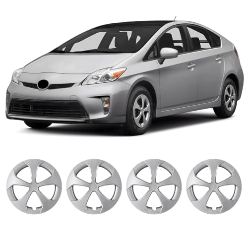 15 Inch Hubcaps Set of 4 Silver Lacquer Wheel Rims Cover R15 for Toyota Prius 2010-2015, ABS & PC Material Wheel Tire Covers Snap On Automotive Accessories for Toyota Prius 2010-2015(4-Packs,15-Inch)