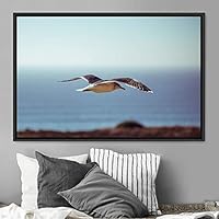 Framed Canvas Wall Art Soaring Bird Aerial Beach Birds Cool Multicolor Photography Realism Relax/Calm Single - 16x24 inches