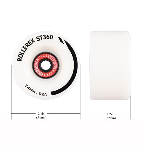 Rollerex St360 92A 54Mm X 32Mm Roller Skate Wheels (8-Pack W/Bearings, Spacers And Washers) (Color Options) - Indoor Outdoor - Use For Quad Skate Wheel Replacement (Prime White) #TOP5