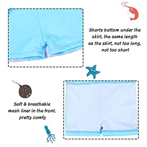 Traje de banho para meninas com saia floral de praia 3 a 8 anos, Laço azul em escala, 8-9 anos