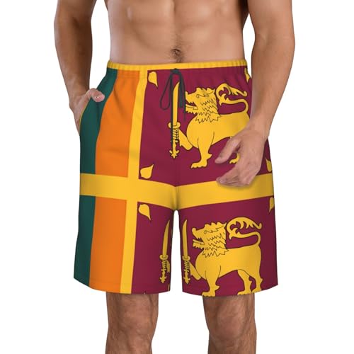 Sri Lanka Flag Print Mens Swim Trunks Quick Dry Swim Shorts Swimsuits with Pockets Beach Shorts for Men