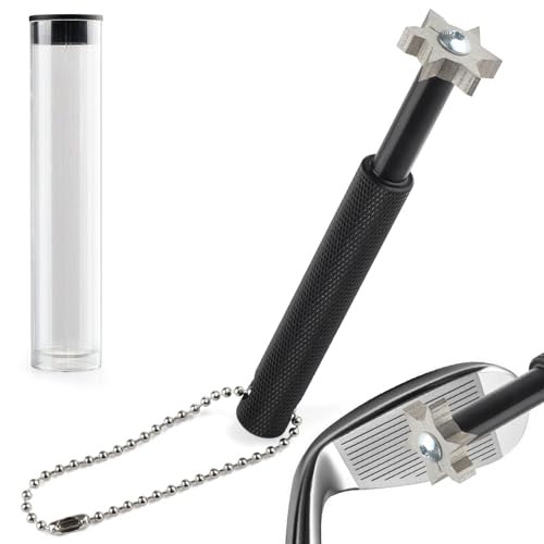 kclkda Golf Club Groove Sharpener with 6 Carbide Tungsten Steel Cutters, Golf Club Cleaner and Club Repair Improves Backspin & Ball Control for All Irons Pitching Sand Lob Gap and Approach Wedges