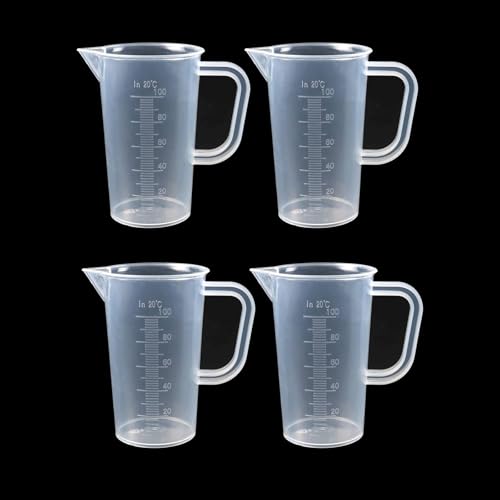 Misurino da 100 ml, 4 pezzi, piccoli, mini misurini per ml, plastica trasparente, resistente al calore per laboratorio, detersivo, cucina, cottura
